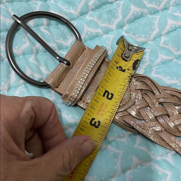 Champagne, silver woven statement belt with rhinestone close main image 4